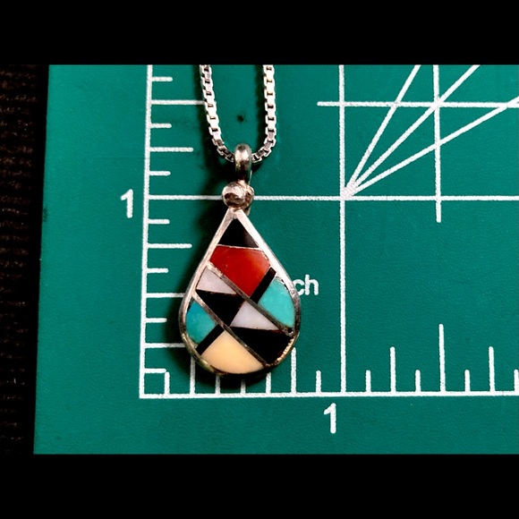 Signed Ralph Lillie Kallestewa RLK Sterling Silver Zuni Inlay Pendant Necklace - Picture 2 of 12
